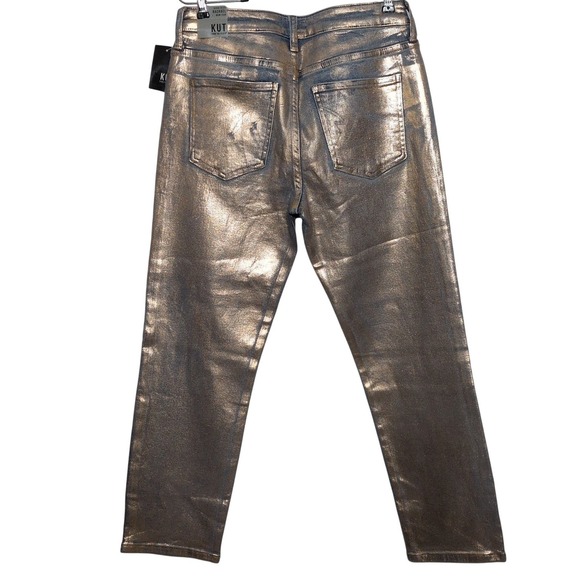 Kut from the Kloth Denim - Kut from the Kloth Rachael High Rise Mom Jean Metallic Gold Foil KP1583MB7 Sz 8